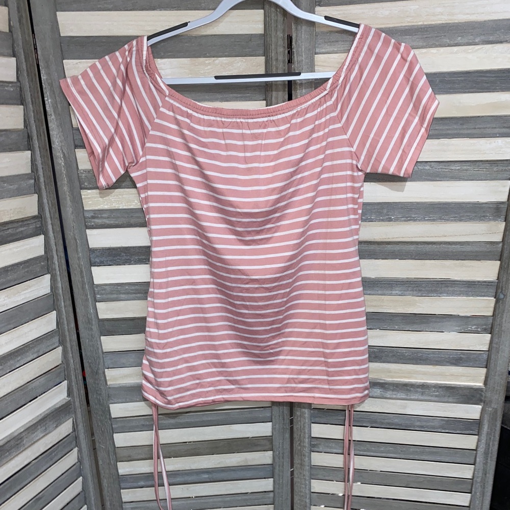 Shein Curve Striped Off Shoulder Top With Drawstring Sides -NIP 3XL